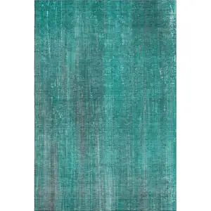 Photo of Teal And Ivory Striped Washable Area Rug With UV Protection