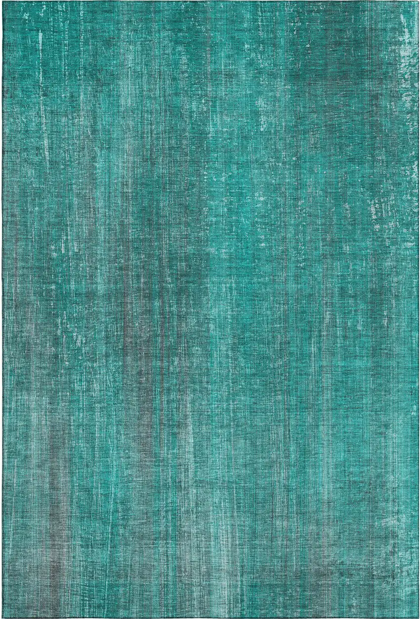 Teal And Ivory Striped Washable Area Rug With UV Protection Photo 1