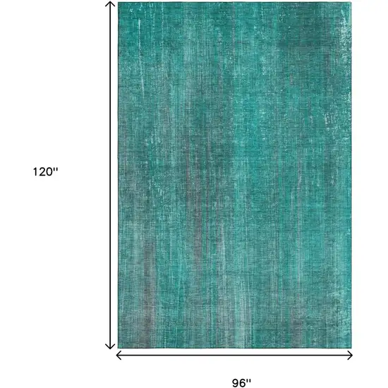 Teal And Ivory Striped Washable Area Rug With UV Protection Photo 7