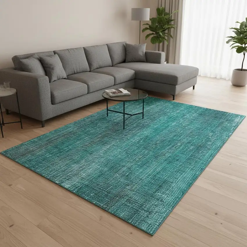 Teal And Ivory Striped Washable Area Rug With UV Protection Photo 2