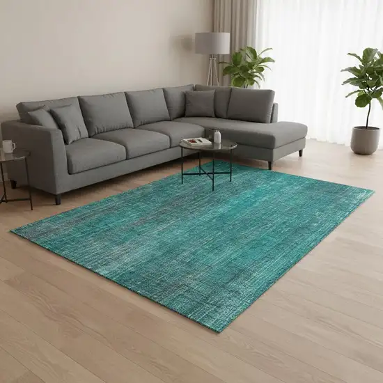 Teal And Ivory Striped Washable Area Rug With UV Protection Photo 2