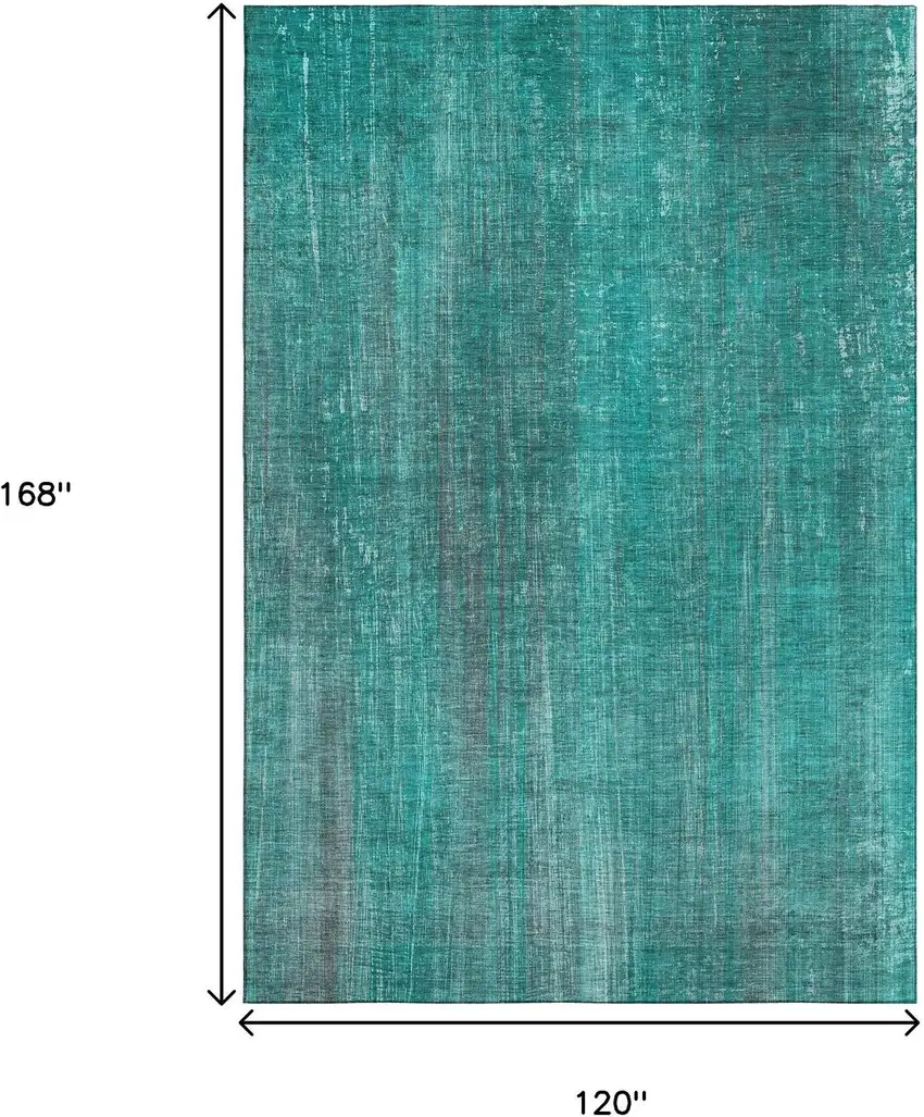 Teal And Ivory Striped Washable Area Rug With UV Protection Photo 7