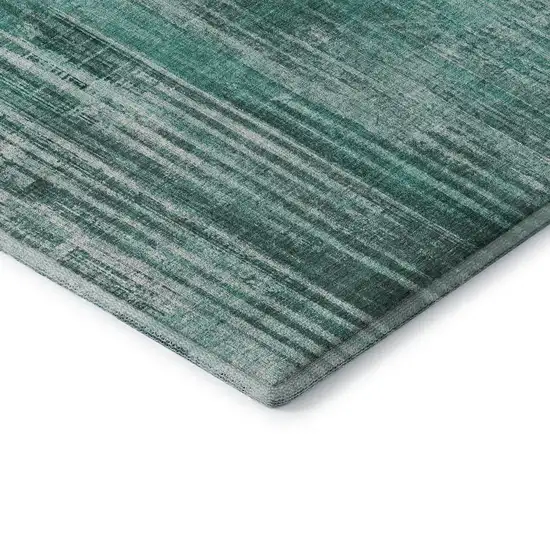 Teal And Ivory Striped Washable Area Rug With UV Protection Photo 5