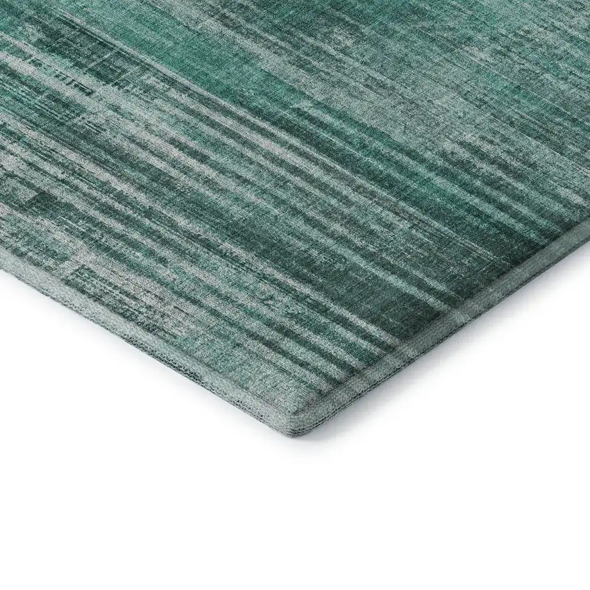 Teal And Ivory Striped Washable Area Rug With UV Protection Photo 5