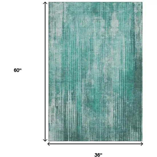 Teal And Ivory Striped Washable Area Rug With UV Protection Photo 8