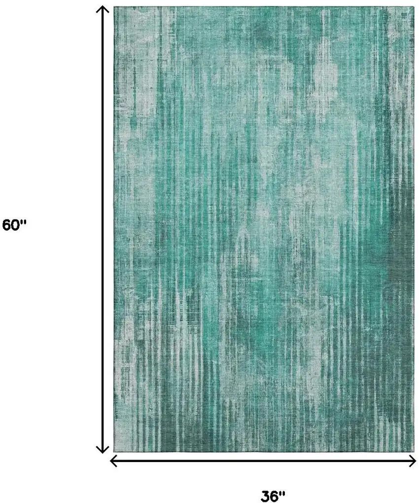 Teal And Ivory Striped Washable Area Rug With UV Protection Photo 8