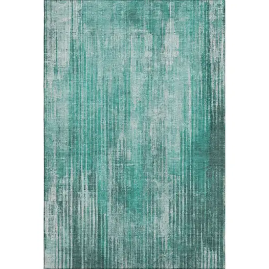 Teal And Ivory Striped Washable Area Rug With UV Protection Photo 1
