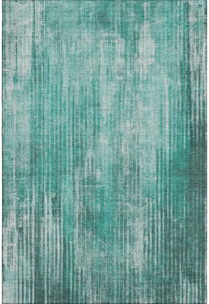 Teal And Ivory Striped Washable Area Rug With UV Protection Photo 1