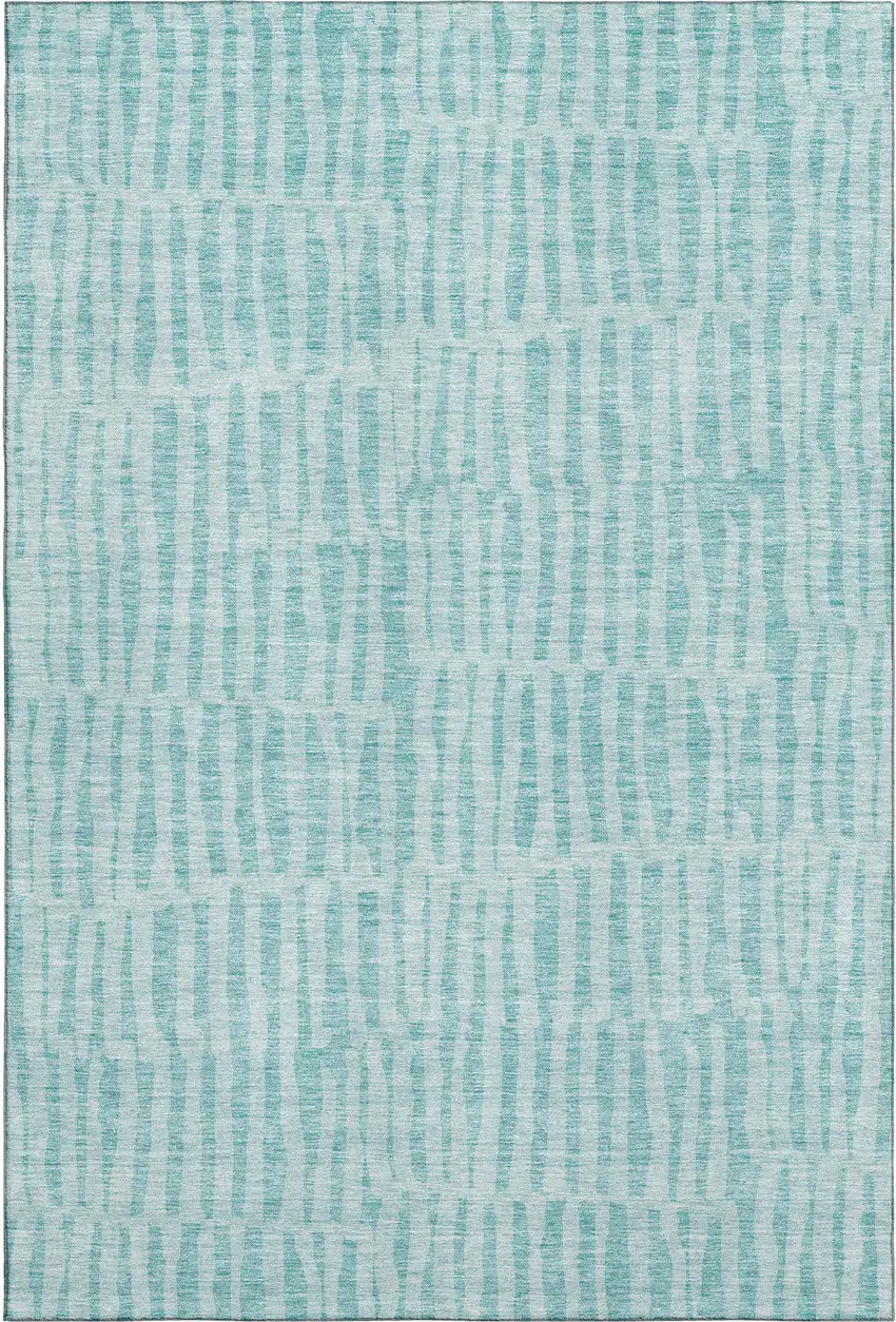 Teal And Ivory Striped Washable Area Rug With UV Protection Photo 1