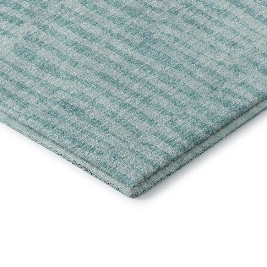 Teal And Ivory Striped Washable Area Rug With UV Protection Photo 8