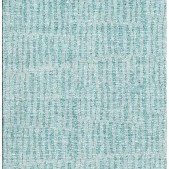 Teal And Ivory Striped Washable Area Rug With UV Protection Photo 3