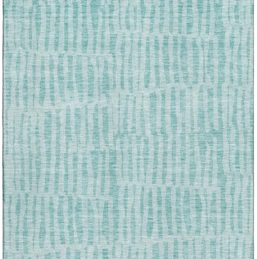 Teal And Ivory Striped Washable Area Rug With UV Protection Photo 3