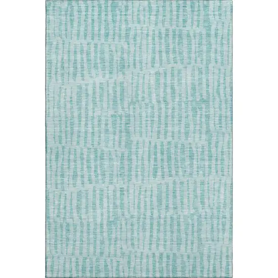 Teal And Ivory Striped Washable Area Rug With UV Protection Photo 2