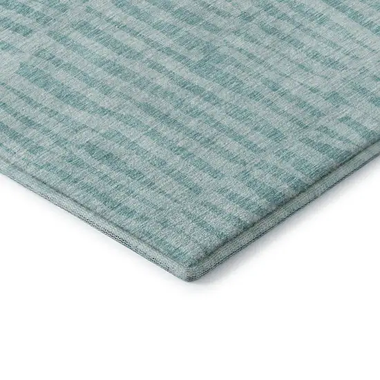Teal And Ivory Striped Washable Area Rug With UV Protection Photo 7