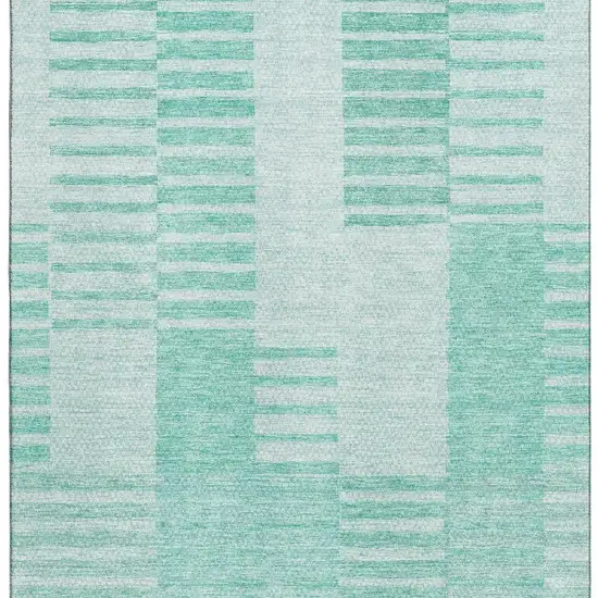 Teal And Ivory Striped Washable Area Rug With UV Protection Photo 3