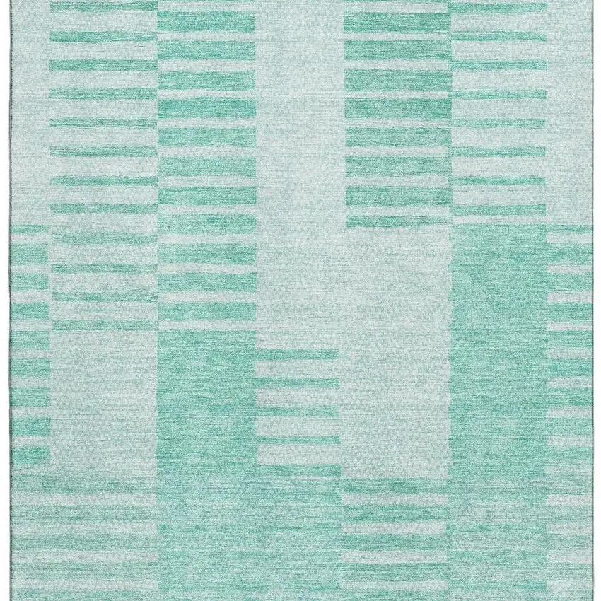 Teal And Ivory Striped Washable Area Rug With UV Protection Photo 3