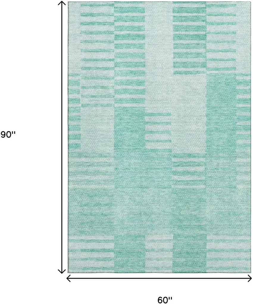 Teal And Ivory Striped Washable Area Rug With UV Protection Photo 3