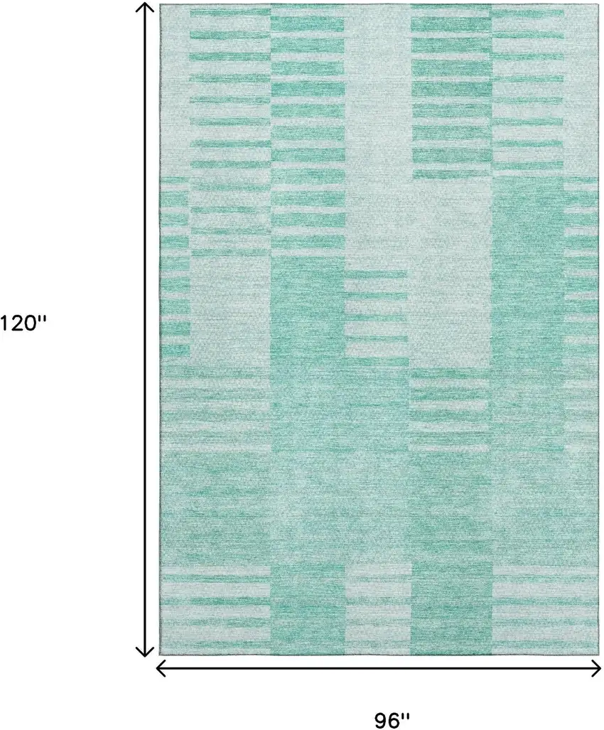 Teal And Ivory Striped Washable Area Rug With UV Protection Photo 3