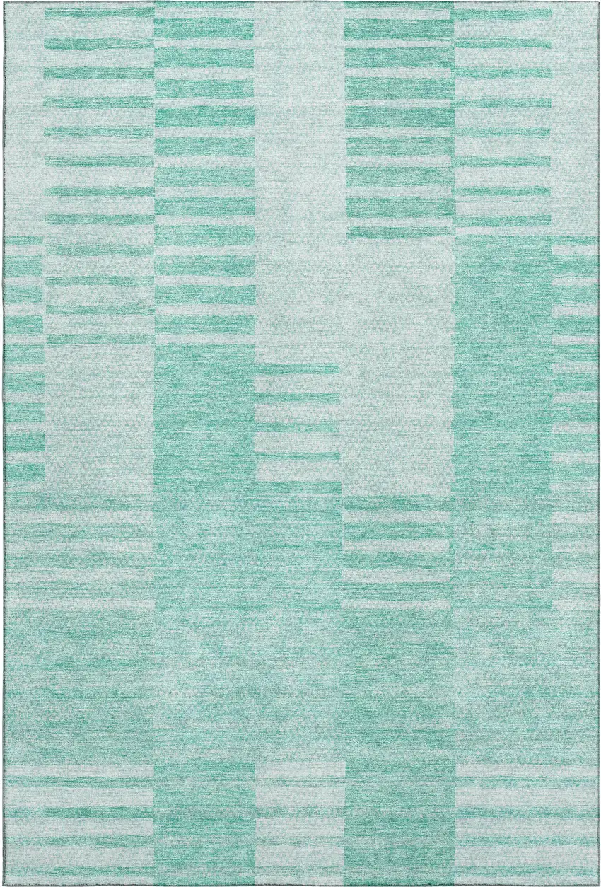 Teal And Ivory Striped Washable Area Rug With UV Protection Photo 2