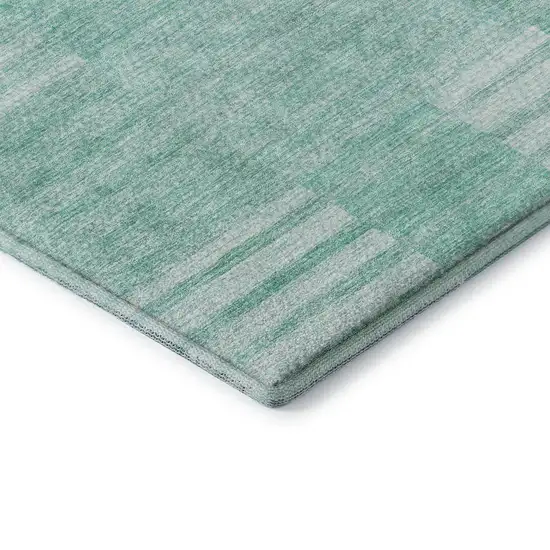 Teal And Ivory Striped Washable Area Rug With UV Protection Photo 7