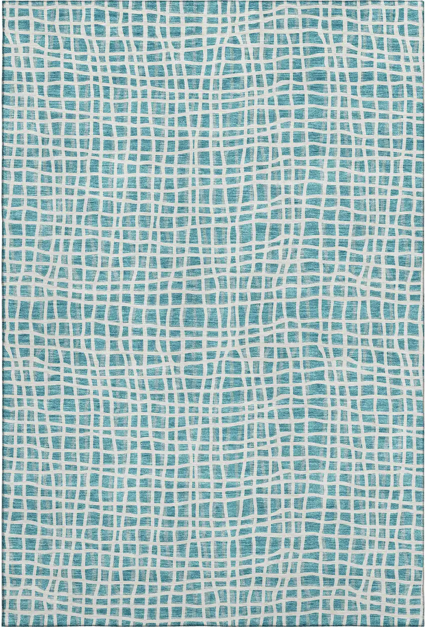 Teal And Ivory Striped Washable Area Rug With UV Protection Photo 1