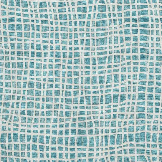 Teal And Ivory Striped Washable Area Rug With UV Protection Photo 3