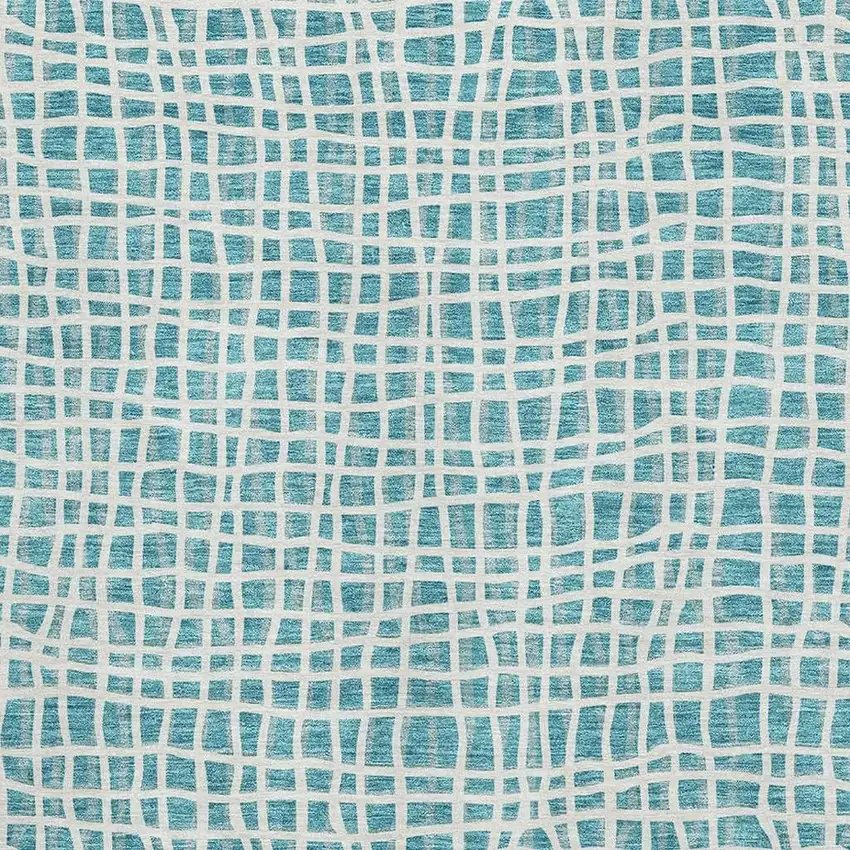 Teal And Ivory Striped Washable Area Rug With UV Protection Photo 3