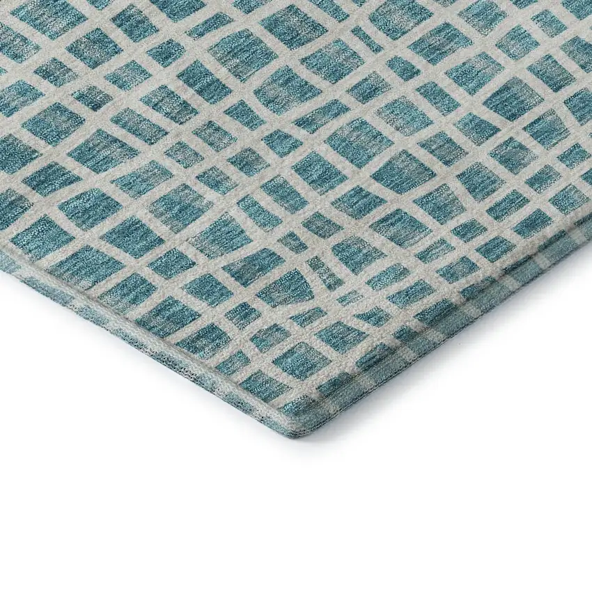 Teal And Ivory Striped Washable Area Rug With UV Protection Photo 8