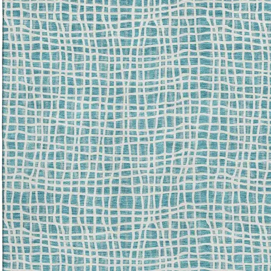 Teal And Ivory Striped Washable Area Rug With UV Protection Photo 4
