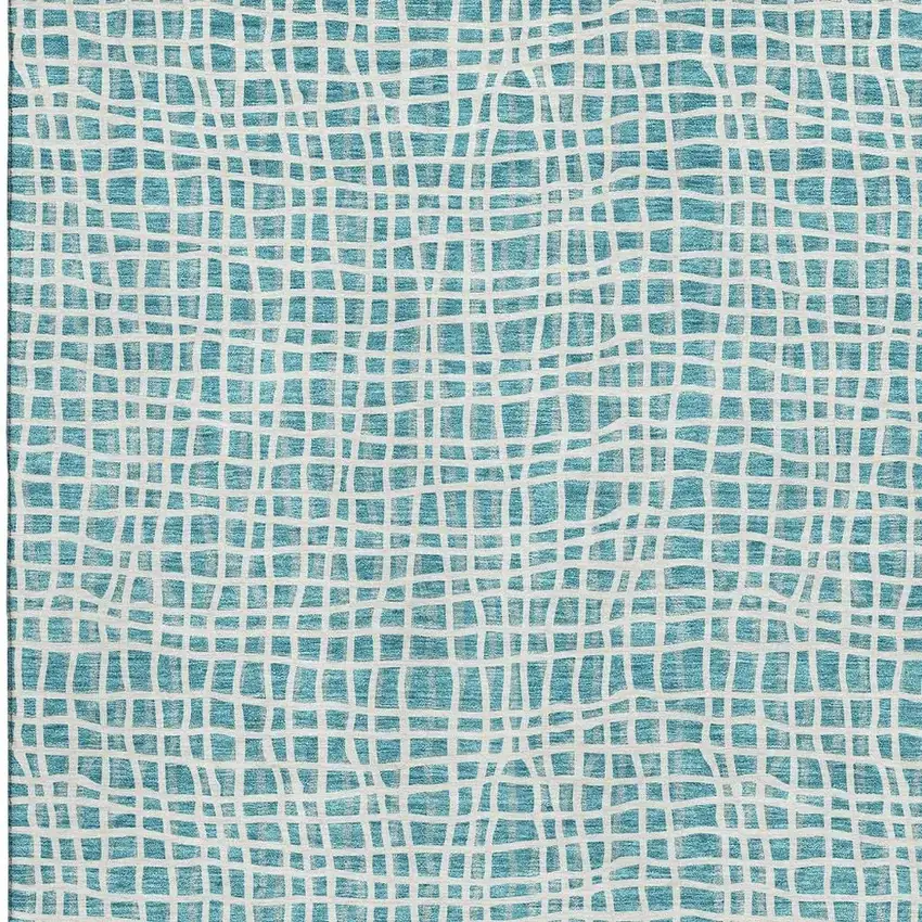 Teal And Ivory Striped Washable Area Rug With UV Protection Photo 4