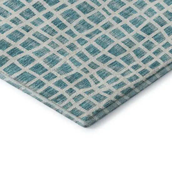 Teal And Ivory Striped Washable Area Rug With UV Protection Photo 7