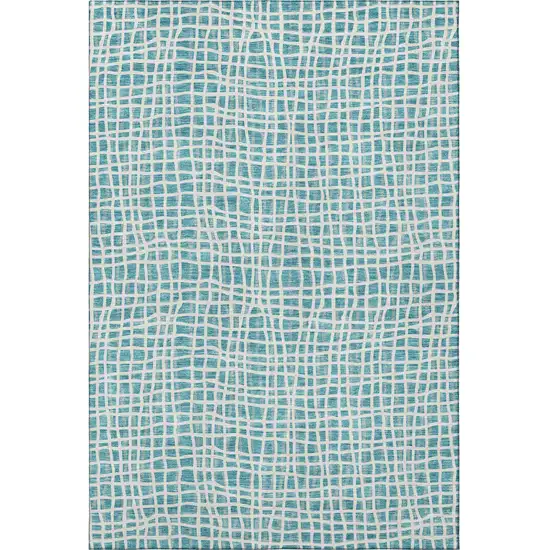 Teal And Ivory Striped Washable Area Rug With UV Protection Photo 4