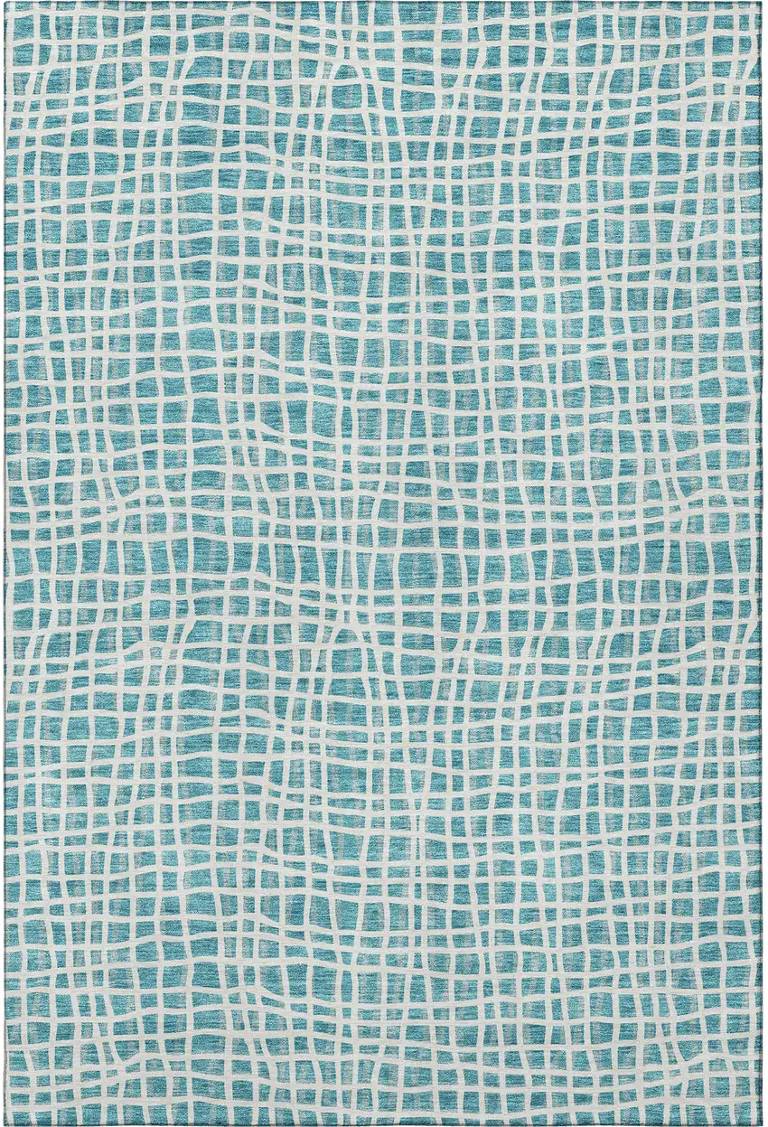 Teal And Ivory Striped Washable Area Rug With UV Protection Photo 4