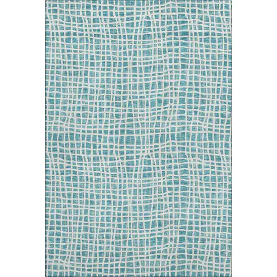 Teal And Ivory Striped Washable Area Rug With UV Protection Photo 1