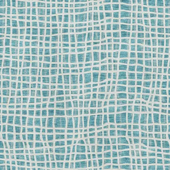 Teal And Ivory Striped Washable Area Rug With UV Protection Photo 3