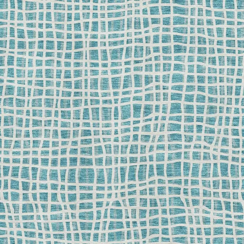 Teal And Ivory Striped Washable Area Rug With UV Protection Photo 3