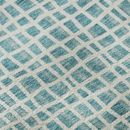 Teal And Ivory Striped Washable Area Rug With UV Protection Photo 9