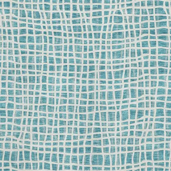Teal And Ivory Striped Washable Area Rug With UV Protection Photo 3