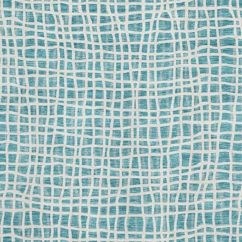 Teal And Ivory Striped Washable Area Rug With UV Protection Photo 3