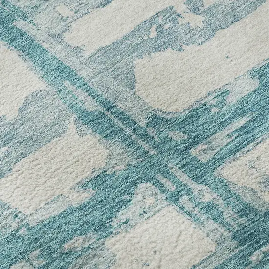 Teal And Ivory Striped Washable Area Rug With UV Protection Photo 9