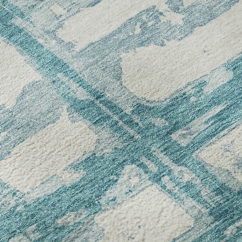 Teal And Ivory Striped Washable Area Rug With UV Protection Photo 9