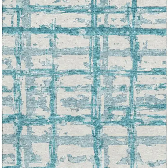 Teal And Ivory Striped Washable Area Rug With UV Protection Photo 3