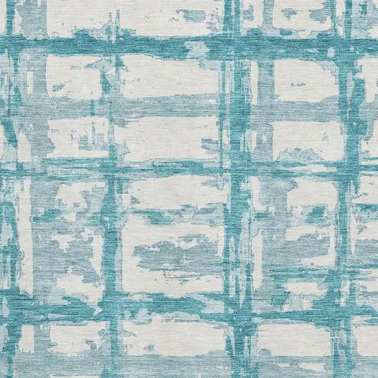 Teal And Ivory Striped Washable Area Rug With UV Protection Photo 3