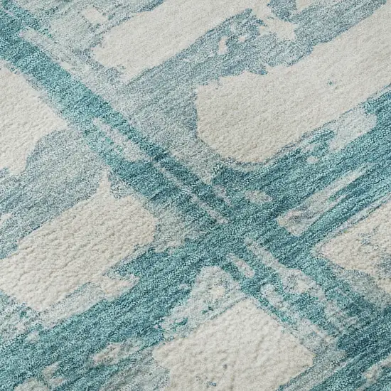 Teal And Ivory Striped Washable Area Rug With UV Protection Photo 8