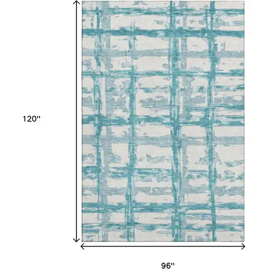 Teal And Ivory Striped Washable Area Rug With UV Protection Photo 3
