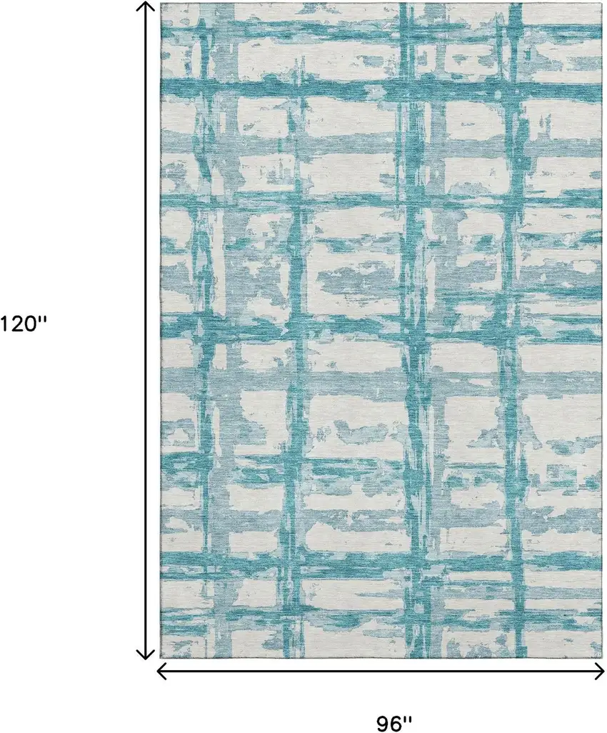 Teal And Ivory Striped Washable Area Rug With UV Protection Photo 3