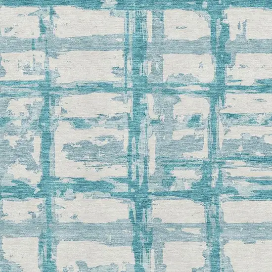 Teal And Ivory Striped Washable Area Rug With UV Protection Photo 3