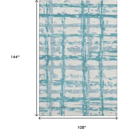 Teal And Ivory Striped Washable Area Rug With UV Protection Photo 3