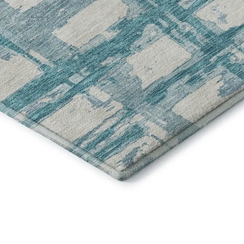 Teal And Ivory Striped Washable Area Rug With UV Protection Photo 8