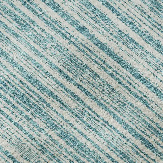 Teal And Ivory Striped Washable Area Rug With UV Protection Photo 1